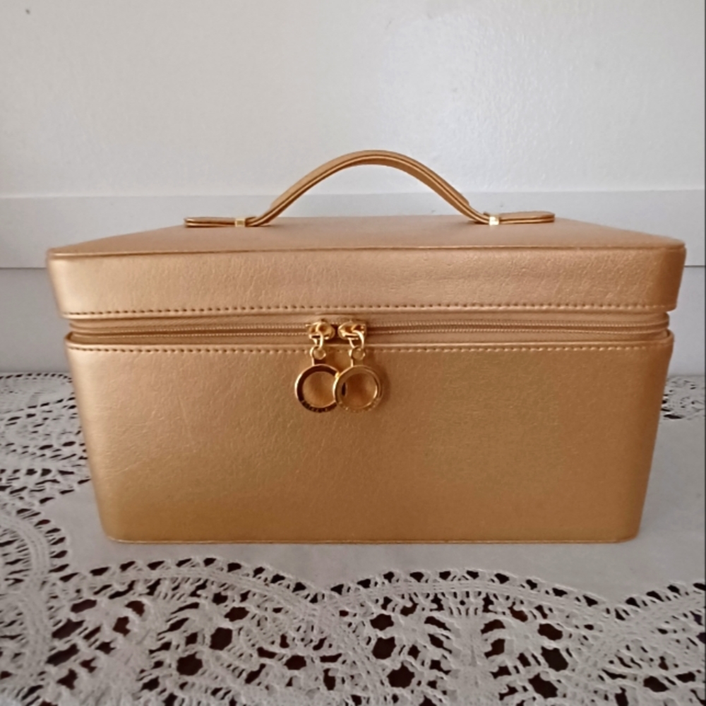 Vintage Estee Lauder Gold Travel Case Purse Cosmetic Jewelry  Bag   M